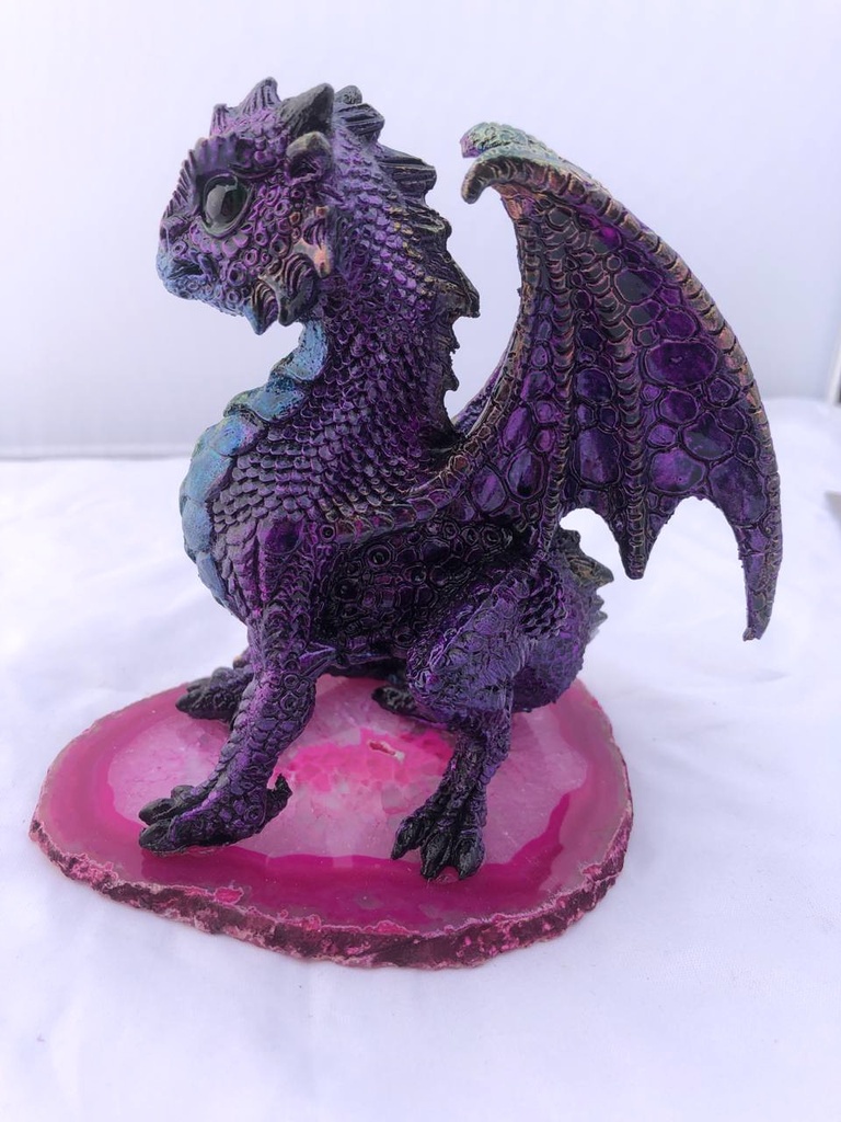 Dragon violet sur pierre d'Agate Rose