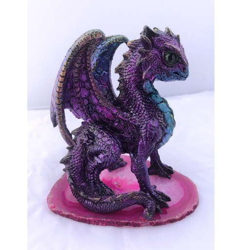 Dragon violet sur pierre d'Agate Rose