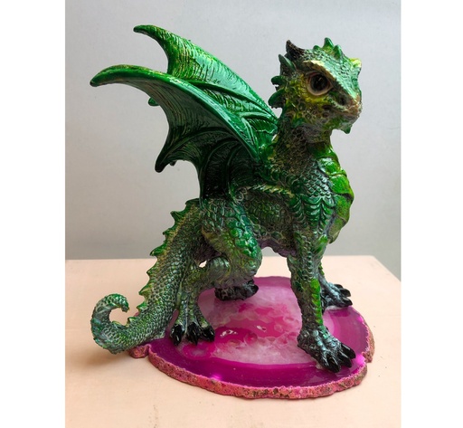 [22021122] Dragon vert sur pierre d'Agate Rose